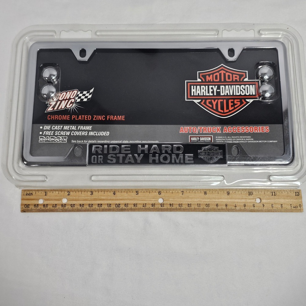 Harley-Davidson Ride Hard Or Stay Home Chrome License Plate cover - Picture 3 of 4